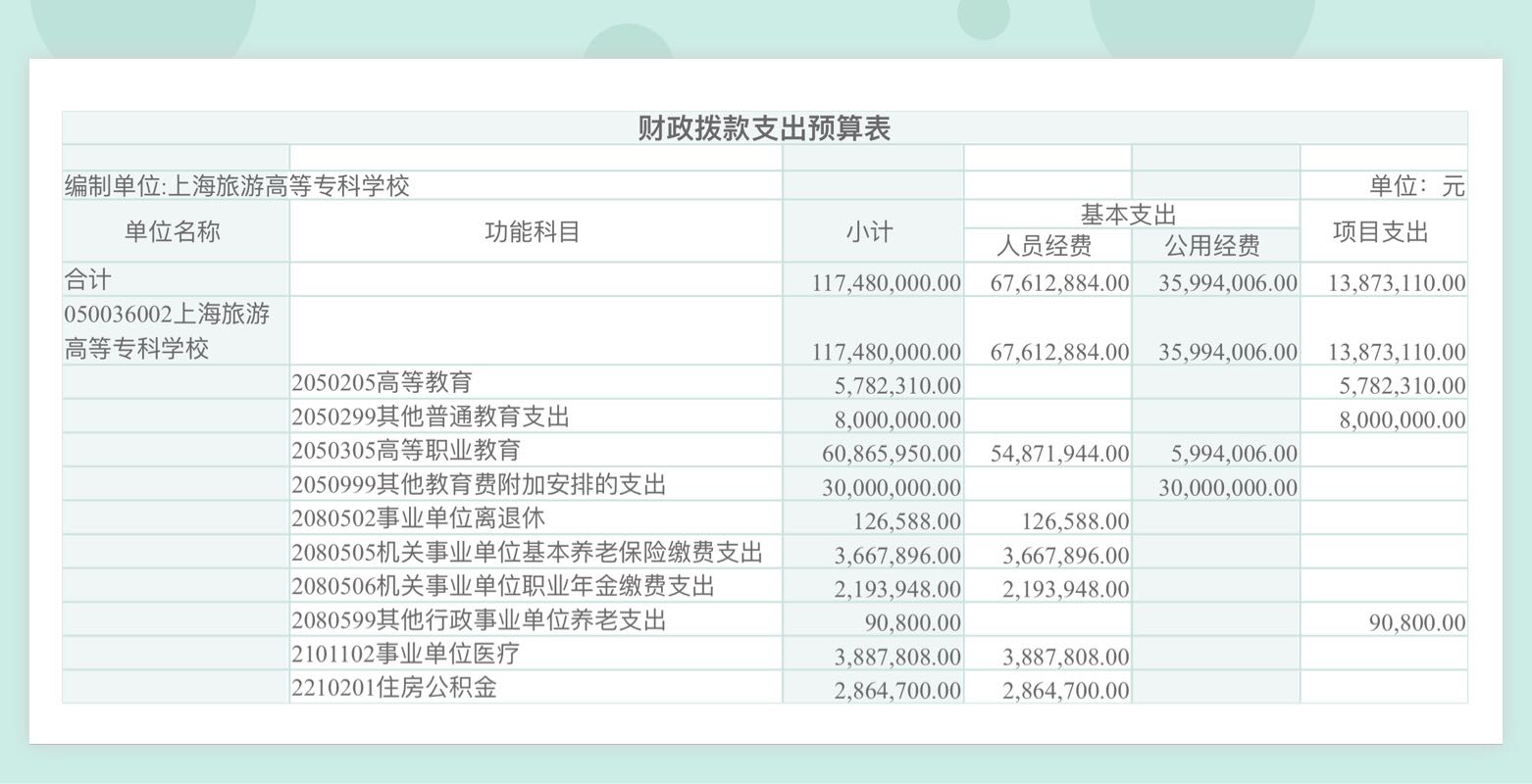 上海旅游高等专科学校2020年财政拨款支出预算表.jpg